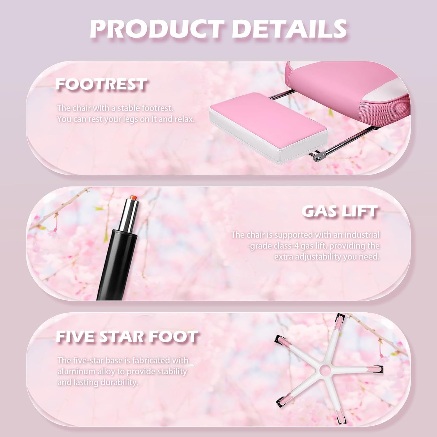 LEMBERI Pink Gaming Chair with footrest, Kawaii Cute Pink Gamer Chair for Girl,Girls Video Game Chairs,Computer Gaming Chair with Headrest and Lumbar Support