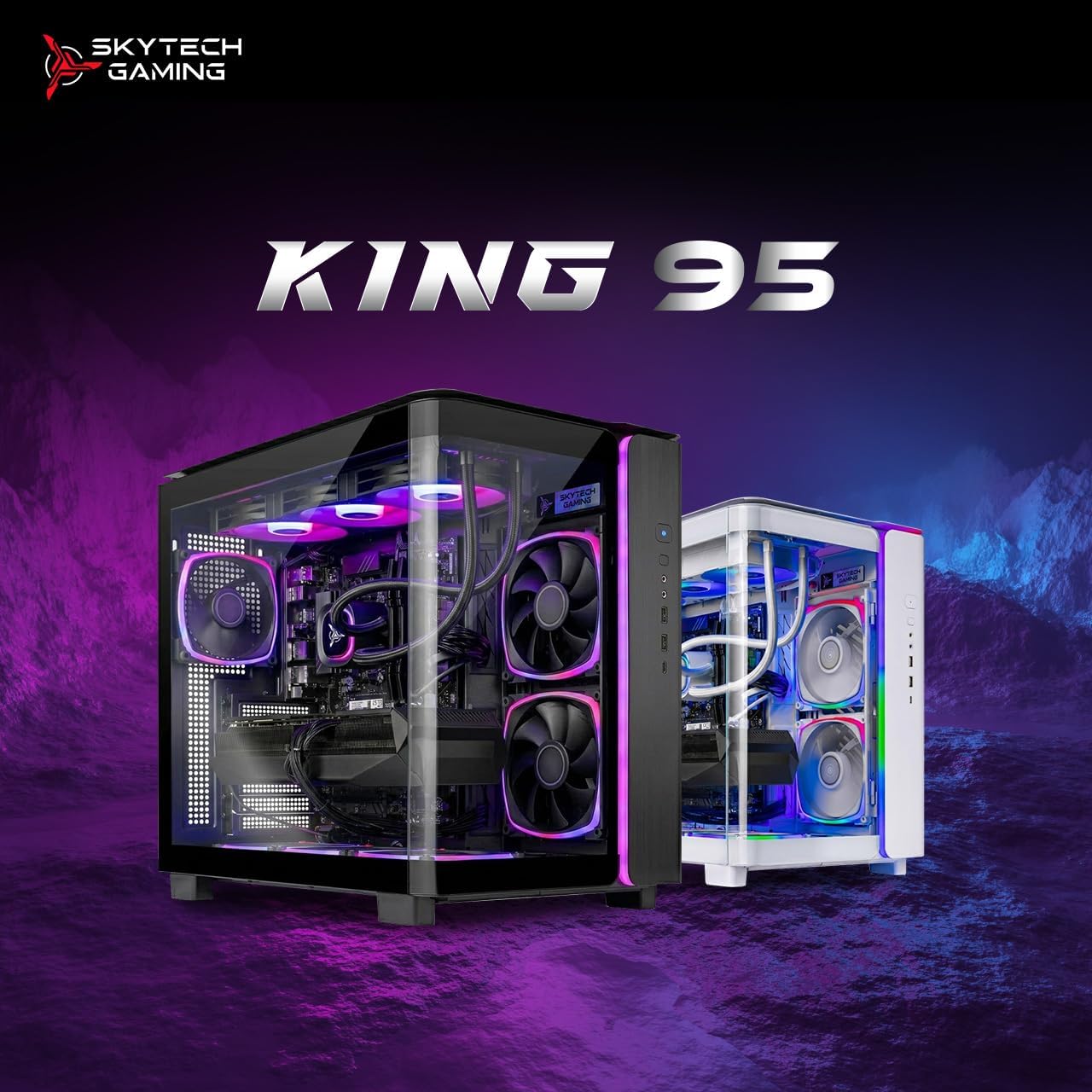 Skytech Gaming King 95 Gaming PC, AMD Ryzen 7 9800X3D 4.7GHz, NVIDIA RTX 5070 Ti 16GB VRAM, 1TB Gen4 NVMe SSD, 32GB DDR5 RAM 5600, 850W Gold ATX 3 PSU, 360 ARGB AIO, WI-FI 5, Windows 11, Desktop