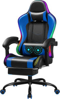 Gaming Chair with RGB, Computer Gaming Chairs with LED Lights and Footrest for Home, Office, Blue and Black