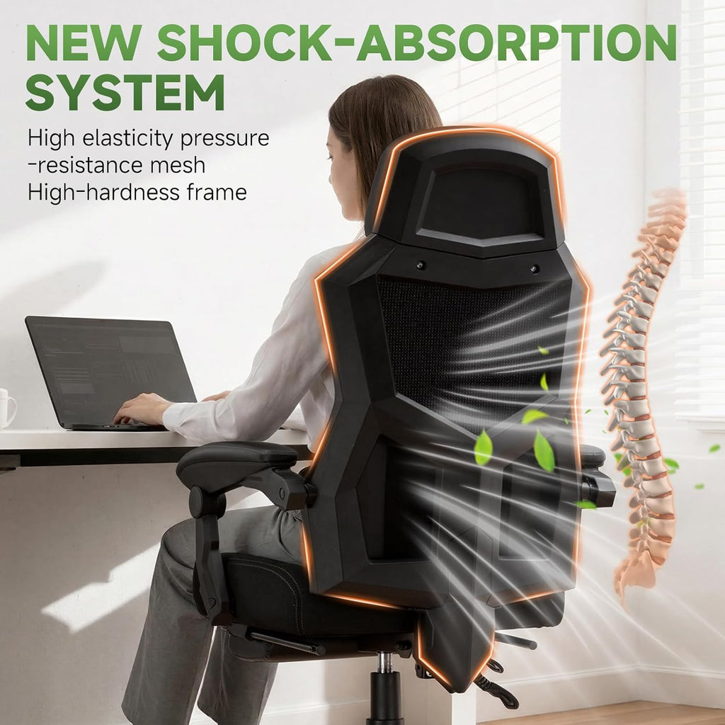 GTPLAYER Gaming Chair, Mesh Office Chairs with Footrest for Adults, Big and Tall Gamer Ergonomic Computer Chair with Height Adjustable (Red)