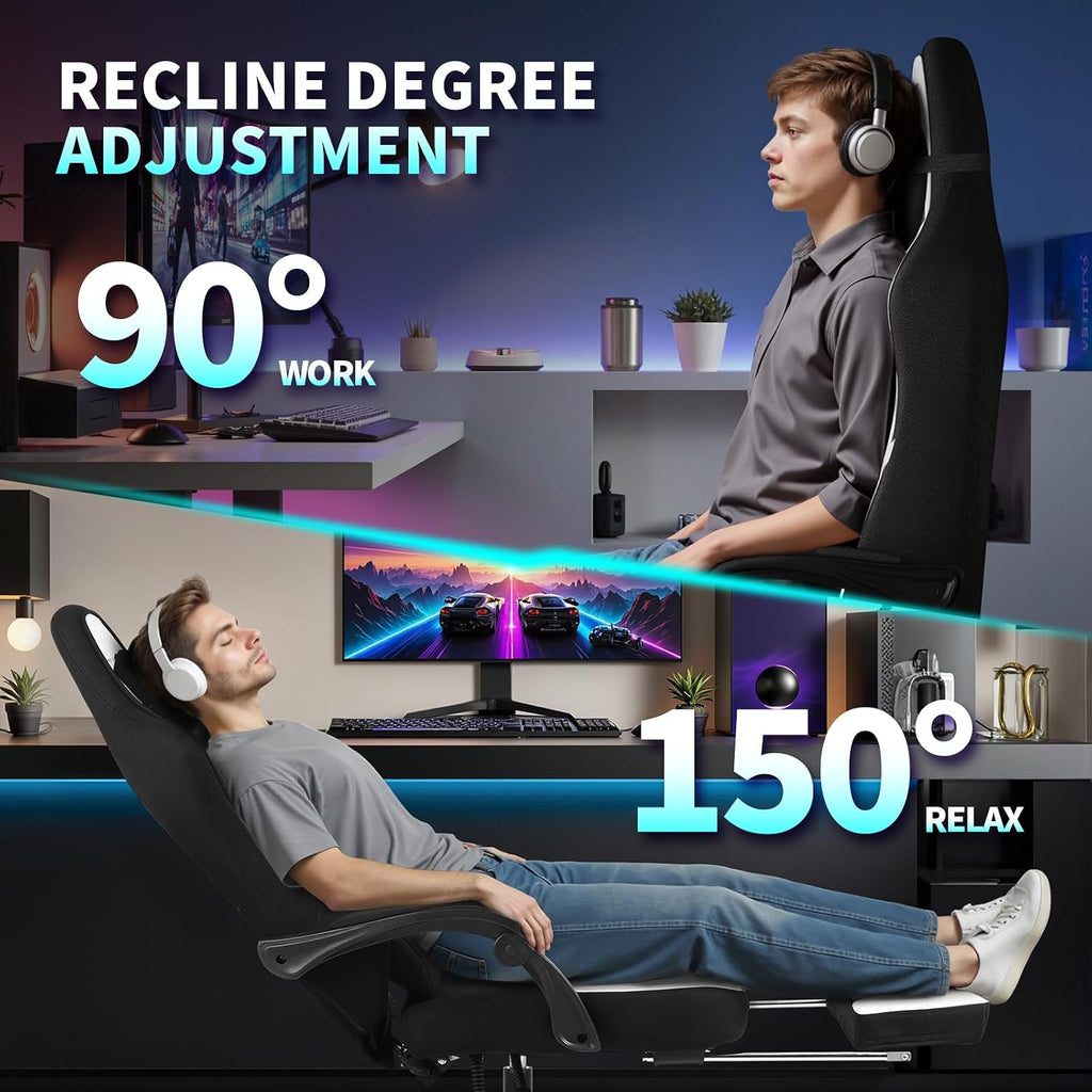 Gaming Chair Fabric, Ergonomic Computer Chair with Footrest, Video Gamer Chair with Pocket Spring Cushion,Linkage Armrests and Headrest Lumbar Support,Swivel Height Adjustable Office Chair for Adults