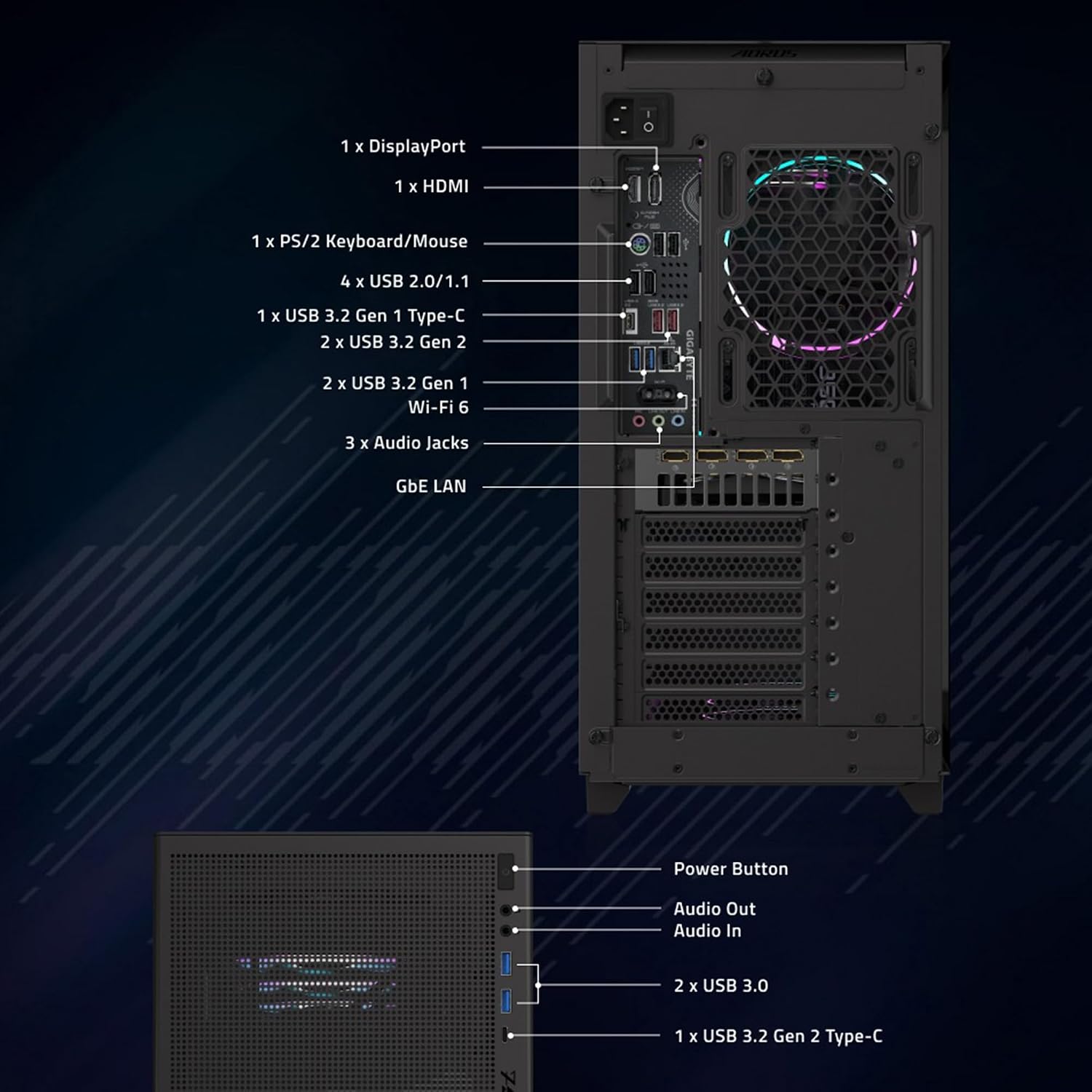 GIGABYTE AORUS Gaming Desktop PC, AMD Ryzen 7 9700X, RTX 5070 Ti, 32GB DDR5, 2TB SSD, Windows 11, AORUS Prime 5 AP5A7N7T-5000
