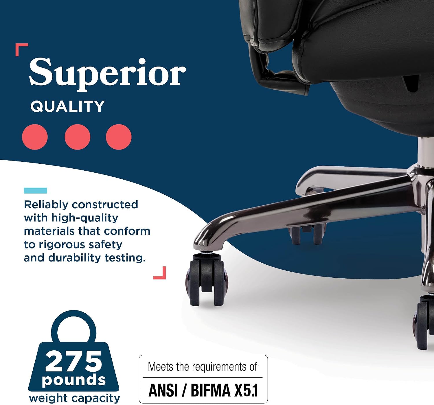 La-Z-Boy Symphony Executive Mid-Back Office Chair, Diamond Quilt Seat and Back, Pocket Coil Cushion, Padded Armrests, Ergonomic Computer DeskChair, Swivel Metal Base, Bonded Leather, Black/Graphite