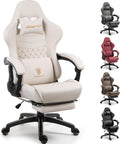 Dowinx Big & Tall Vintage Gaming Chair for Adults, 400 lb Capacity Heavy Duty Ergonomic Computer Chair with Massage Lumbar, Footrest & Easy Side Recline, Ivory