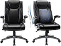 COLAMY Executive Office Ergonomic Chair with Thick Bonded Leather, 300lbs Capacity Big and Tall High Back Desk Chair with Flip-up Armrests, Adjustable Height and Tilt for Working, Study, Gaming,2PC