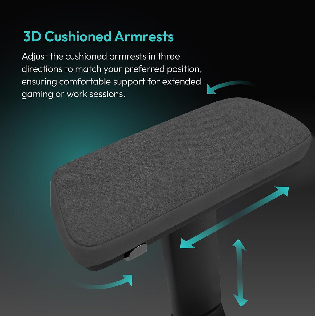 ThunderX3 CORE Smart LOFT Gaming Chair Dark Grey – Ergonomic Office Chair, Automatic Lumbar Support, Synchronised Mechanism, 3D Armrests, Fabric Cover, for Users up to 125kg, 155-190cm