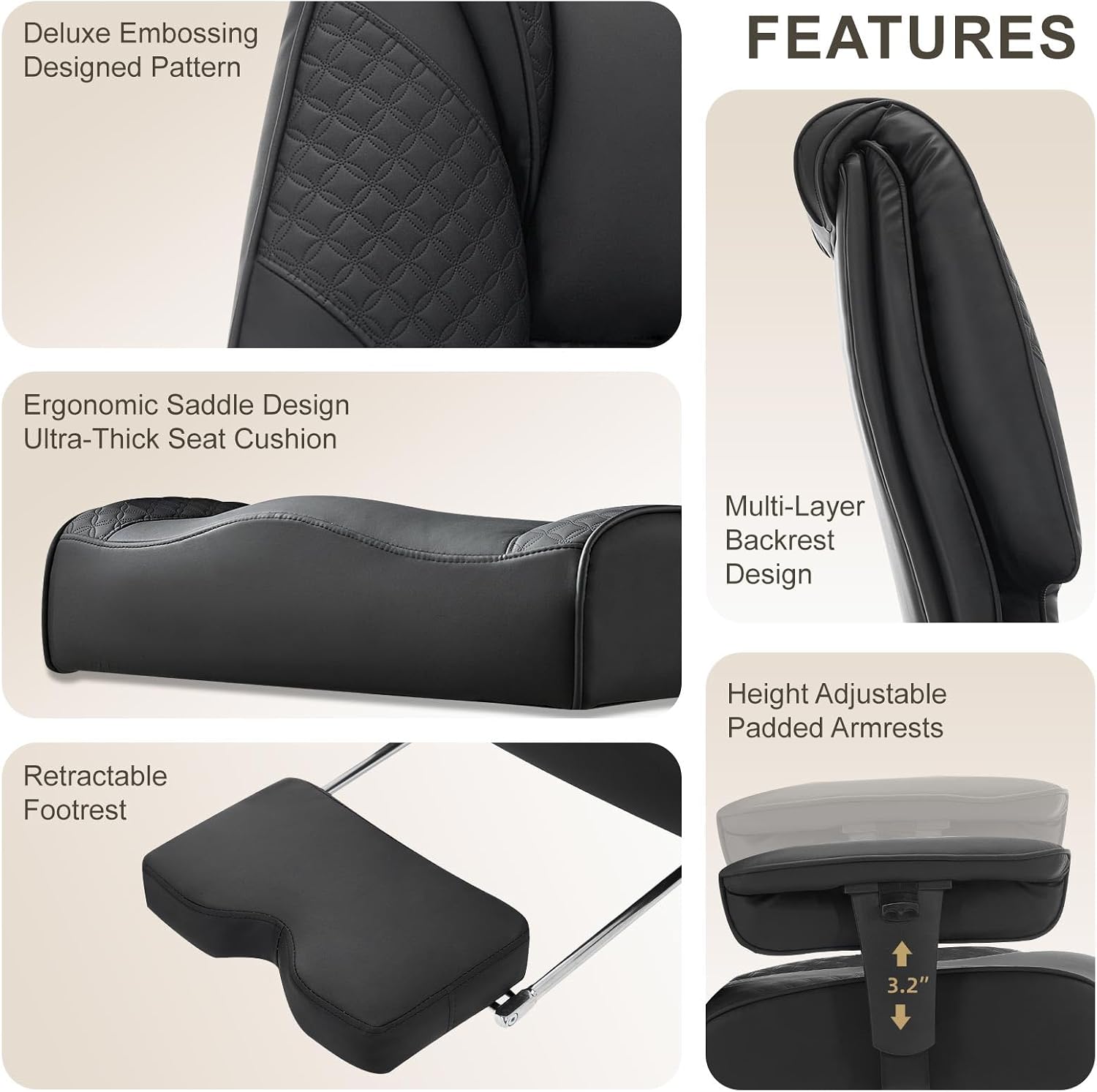 EXCEBET Big and Tall Office Chair 400lbs Wide Seat, Leather High Back Executive Office Chair with Foot Rest, Ergonomic Chairs Lumbar Support for Lower Back Pain Relief (Black)