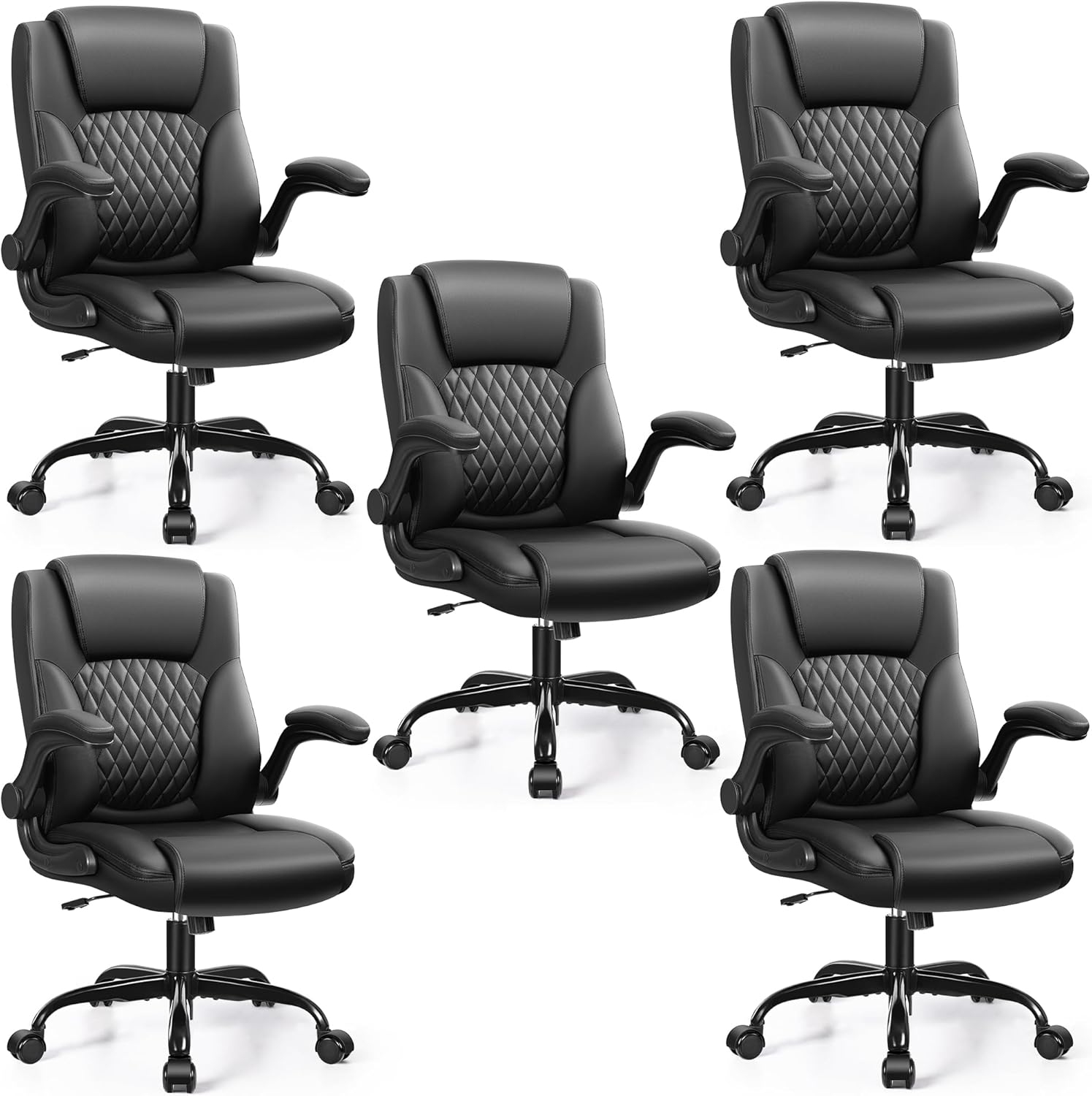 Leather Office Chair, PU Home Computer Desk Chairs with Ergonomic Back Support, 360°Swivel Free，Small Gaming Chair with Wheels and Adjustable Armrests, for Short People Use