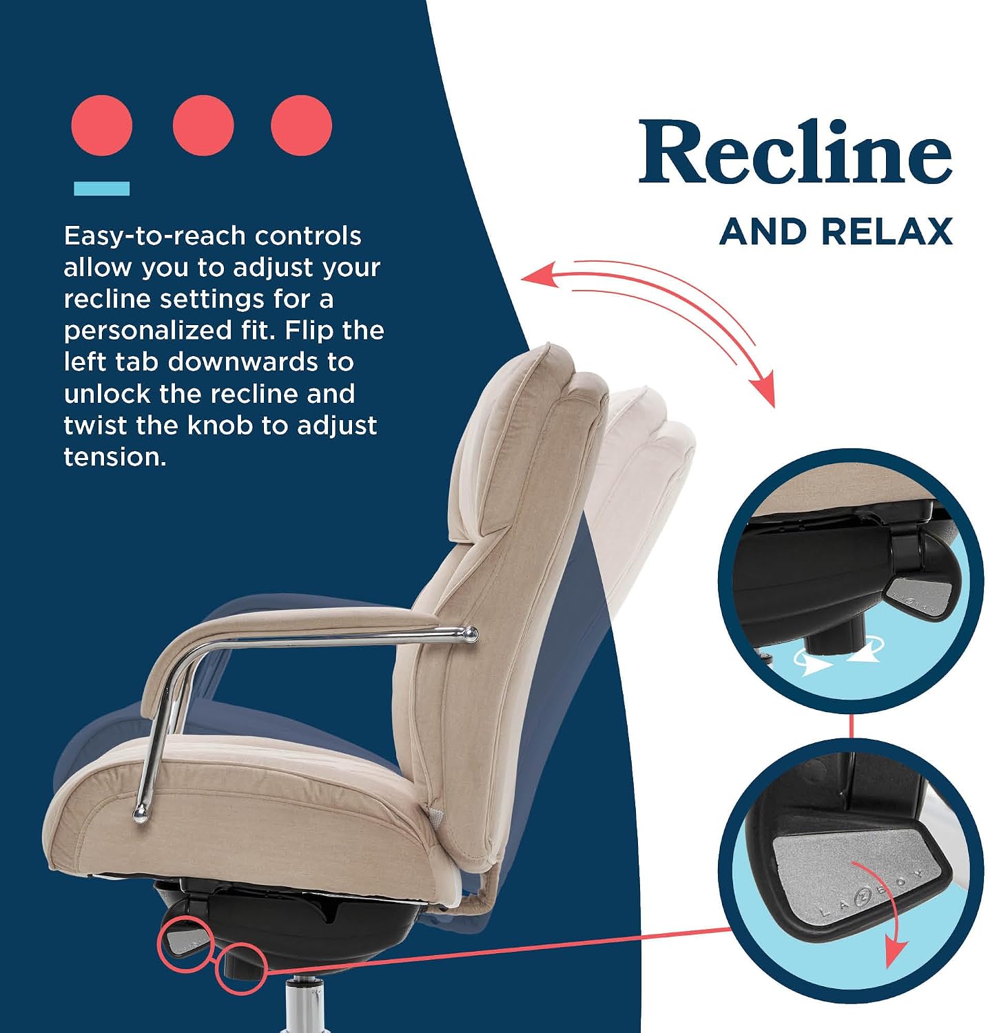 La-Z-Boy Sutherland Ergonomic Fabric Swivel Computer and Desk Chair, Cream (CHR10048D)