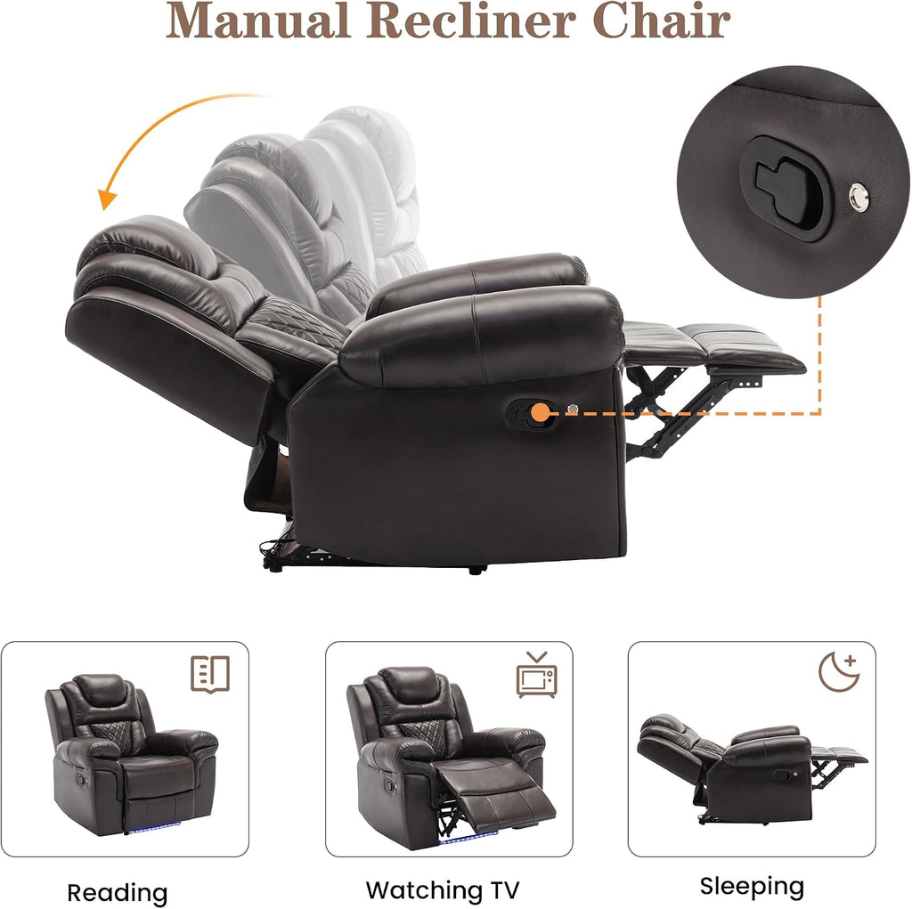 Merax Home Theater Seating Manual Recliner Chair with LED Light Strip for Living Room,Bedroom, Brown