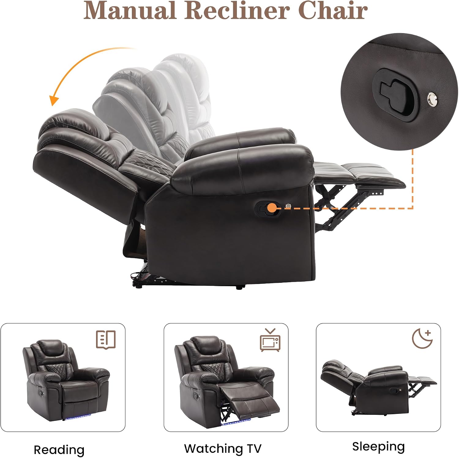 Merax Home Theater Seating Manual Recliner Chair with LED Light Strip for Living Room,Bedroom, Brown