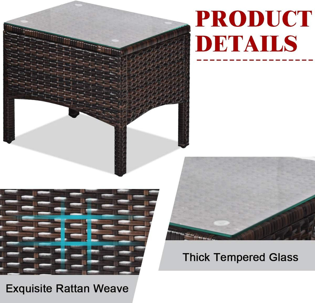 Tangkula 3 Piece Outdoor Patio Furniture Set, Wicker Chairs Set with Glass Top Coffee Table, Thick Cushions, All Weather Garden Lawn Poolside Backyard Porch Furniture Set for 2 (Red)