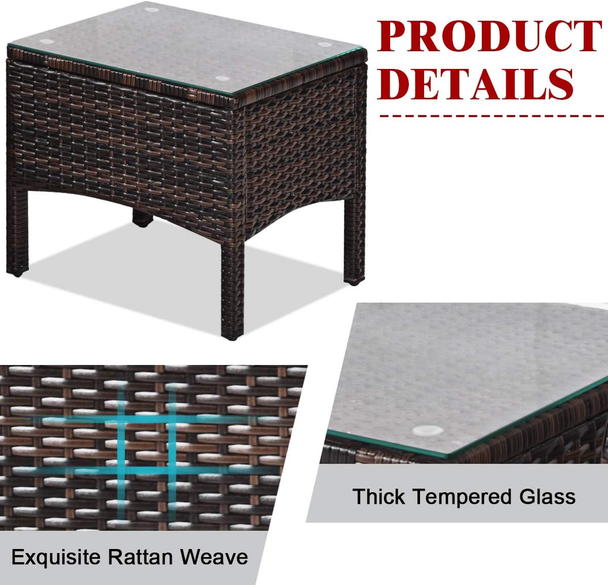 Tangkula 3 Piece Outdoor Patio Furniture Set, Wicker Chairs Set with Glass Top Coffee Table, Thick Cushions, All Weather Garden Lawn Poolside Backyard Porch Furniture Set for 2 (Red)