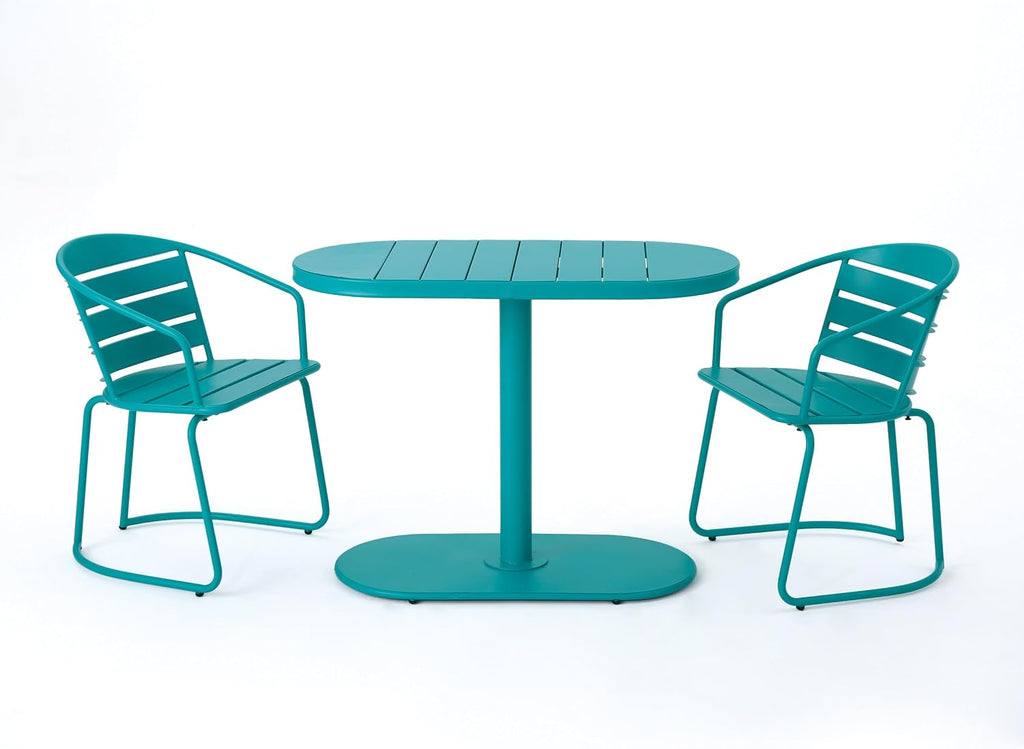 Christopher Knight Home Adley Outdoor Bistro Set, 3-Piece Bistro Table and Chair Set of 2, Patio Furniture Set with Iron Frame, Outdoor Metal Bistro Dining Set, Poolside/Garden Cafeteria, Teal