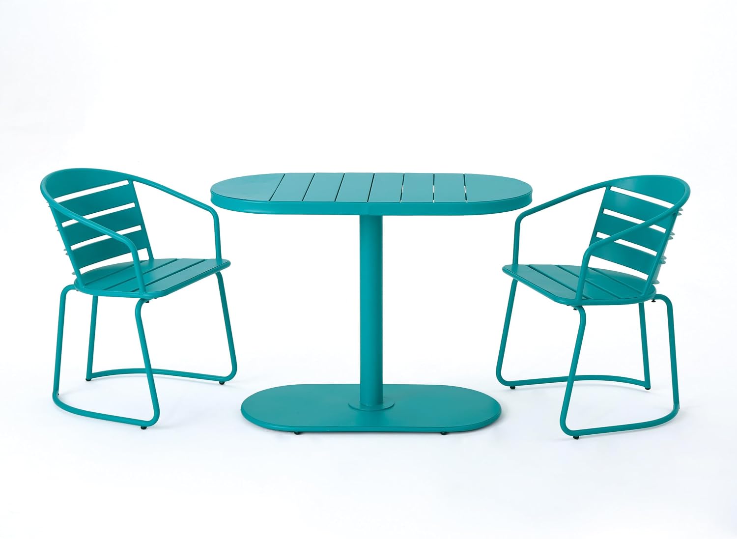 Christopher Knight Home Adley Outdoor Bistro Set, 3-Piece Bistro Table and Chair Set of 2, Patio Furniture Set with Iron Frame, Outdoor Metal Bistro Dining Set, Poolside/Garden Cafeteria, Teal