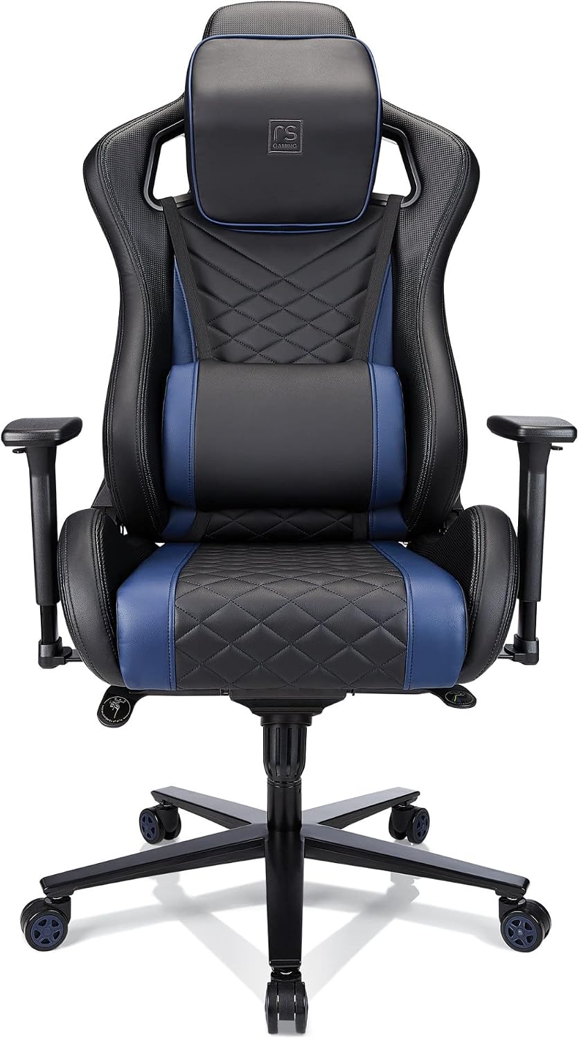 RS Gaming™ Davanti Vegan Leather High-Back Gaming Office Chair, Black/Blue, BIFMA Compliant