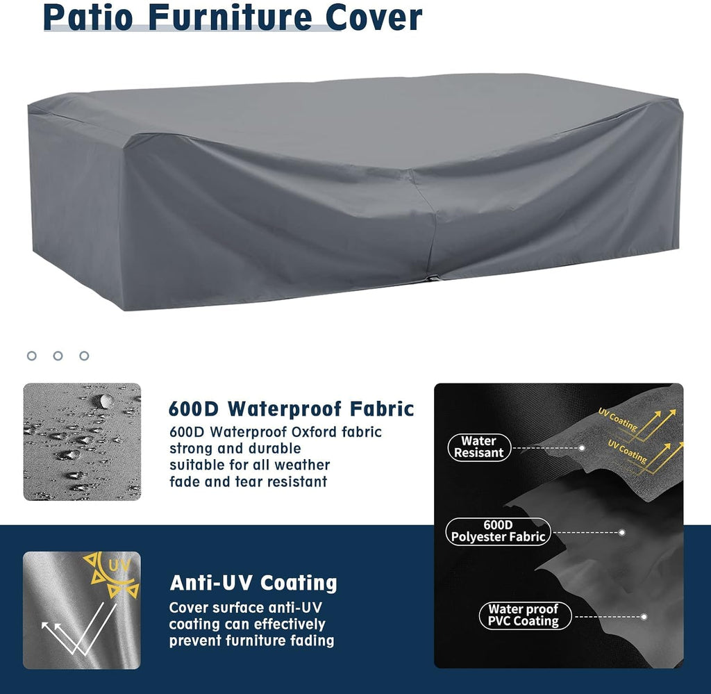 Amopatio Outdoor Patio Furniture Set 7 Pieces Patio Conversation Set Sectional Couch Sofa with All-Weather Cover, Glass Table & Thicken Cushion Fits Garden Yard Porch