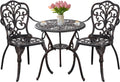Bistro Set 3 Piece Outdoor Bistro Table and Chair Set of 2 Cast Aluminum Patio Furniture with Umbrella Hole,Patio Bistro Table Sets for Garden,Yard(Brown)