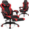 Goplus Gaming Chair, Computer Chair with Footrest and Lumbar Support, Height Adjustable Executive Swivel Rolling Task Chair with 90°-155° Tilt Function (Red)