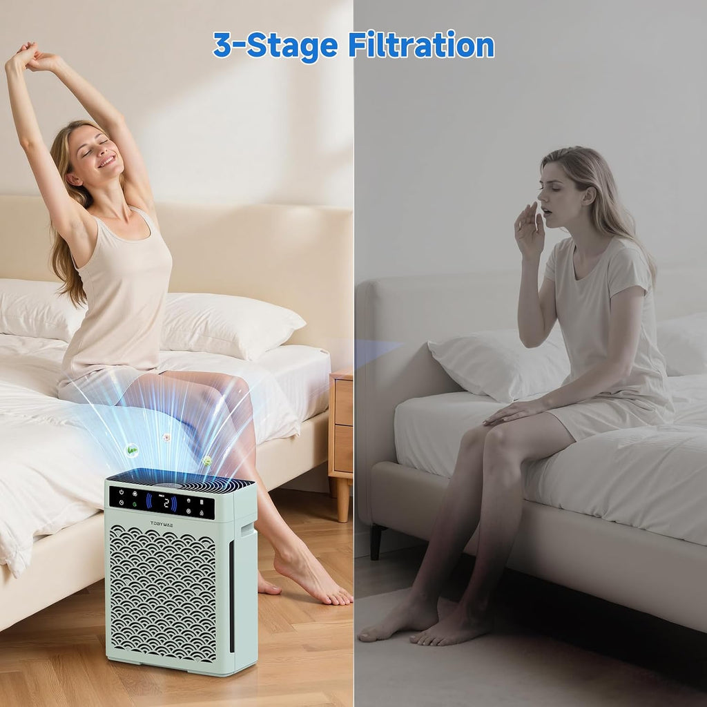 Air Purifiers for Home, Large Room up to 3000 Ft², HEPA Air Purifier for Home Pets with Filter, Air Quality Sensor, Timer, Air Cleaner for Bedroom, Dorm Room, Pet Hair, Office - Green