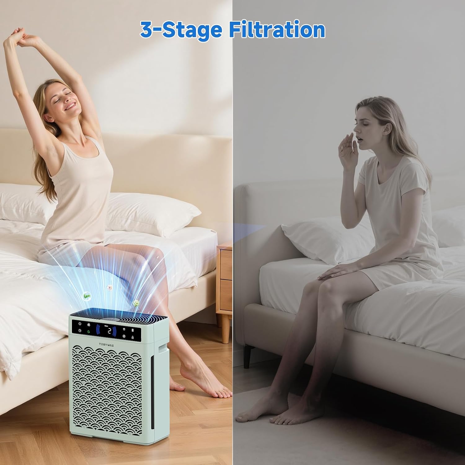 Air Purifiers for Home, Large Room up to 3000 Ft², HEPA Air Purifier for Home Pets with Filter, Air Quality Sensor, Timer, Air Cleaner for Bedroom, Dorm Room, Pet Hair, Office - Green
