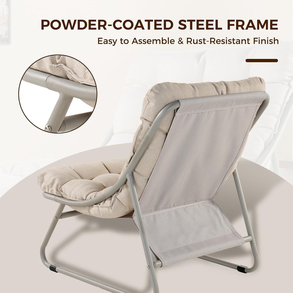 Grand patio Outdoor Lounge Chair with Foot Stool, Comfy Sling Recliner Chair with Puffy Cushion and Foot Rest, Modern Patio Furniture Set for Porch Deck Garden, Champagne Gray