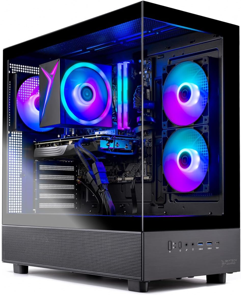 Skytech Gaming Azure 3 Gaming PC, AMD Ryzen 7 7700 3.8GHz, NVIDIA RTX 5060, 1TB NVMe SSD, 32GB DDR5 RAM 6000, 650W Gold PSU, Wi-Fi, Win 11, Desktop