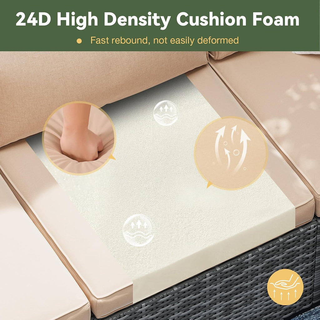 Aoxun Replacement Cushions for Outdoor Furniture, 9-Piece Outdoor Cushions for Patio Furniture, Deep Seat, Splash-Proof & Fade Resistant Couch Cushion for 4-Seat Patio Conversation Sets, Beige