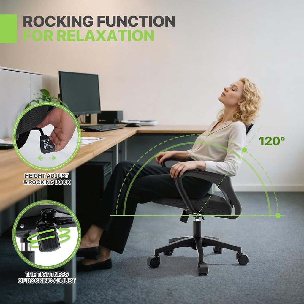 Magshion Ergonomic Office Chair 10 Pack, Mid-Back Mesh Desk Chair, Adjustable Swivel Computer Chair with Lumbar Support & Breathable Backrest for Gaming, Work, Study, 300 Lbs Capacity, Black