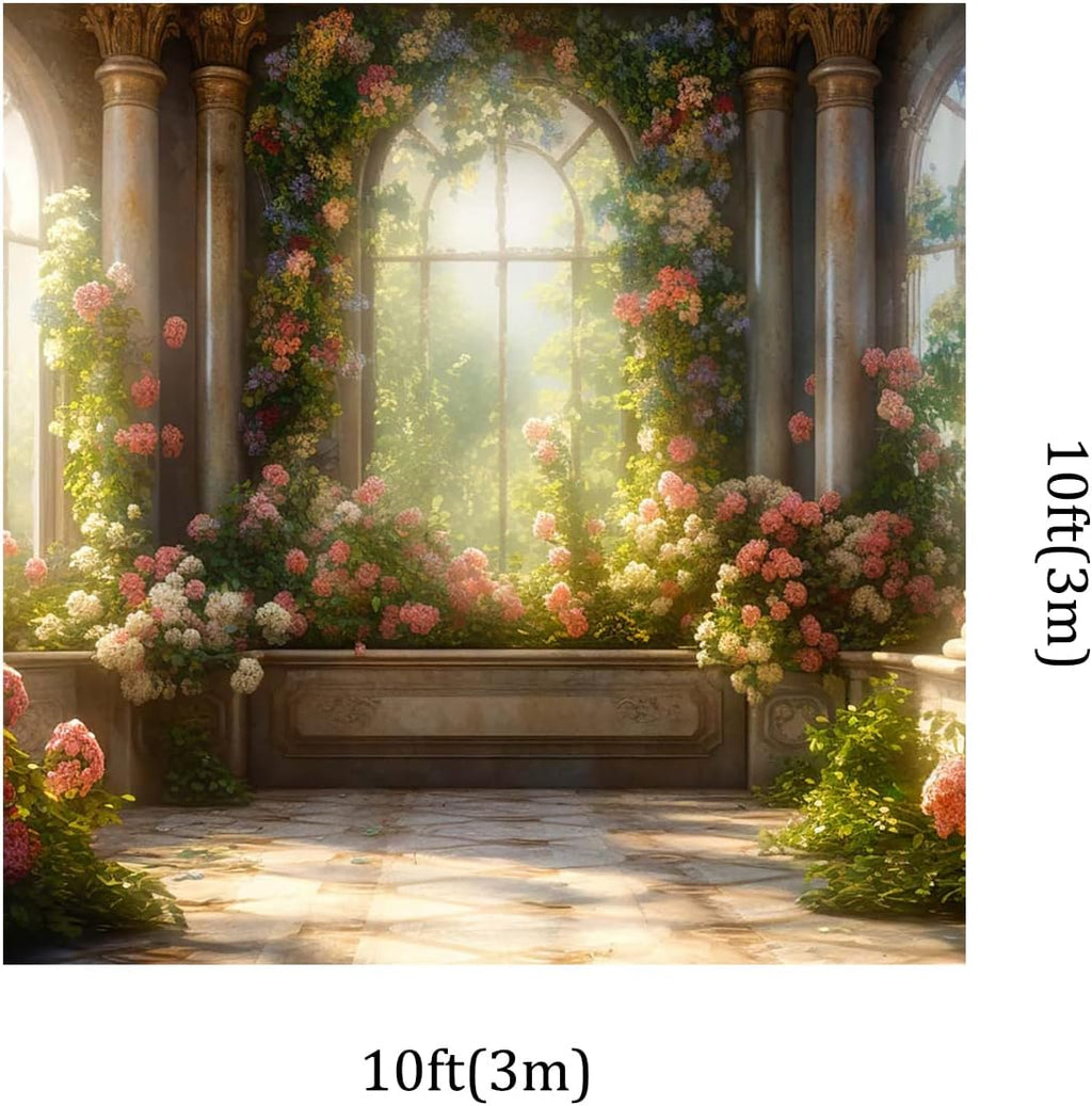 Kate 10x10ft Spring Pink Flowers Scenic Photography Backdrops Garden Pavilion Sunshine Floral Wall Photo Background Wedding Girls Birthday Party Backdrop Shooting