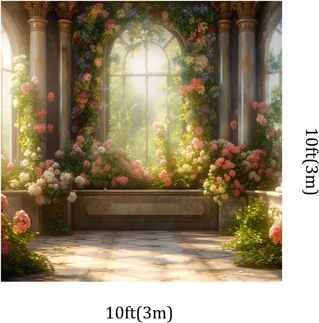 Kate 10x10ft Spring Pink Flowers Scenic Photography Backdrops Garden Pavilion Sunshine Floral Wall Photo Background Wedding Girls Birthday Party Backdrop Shooting