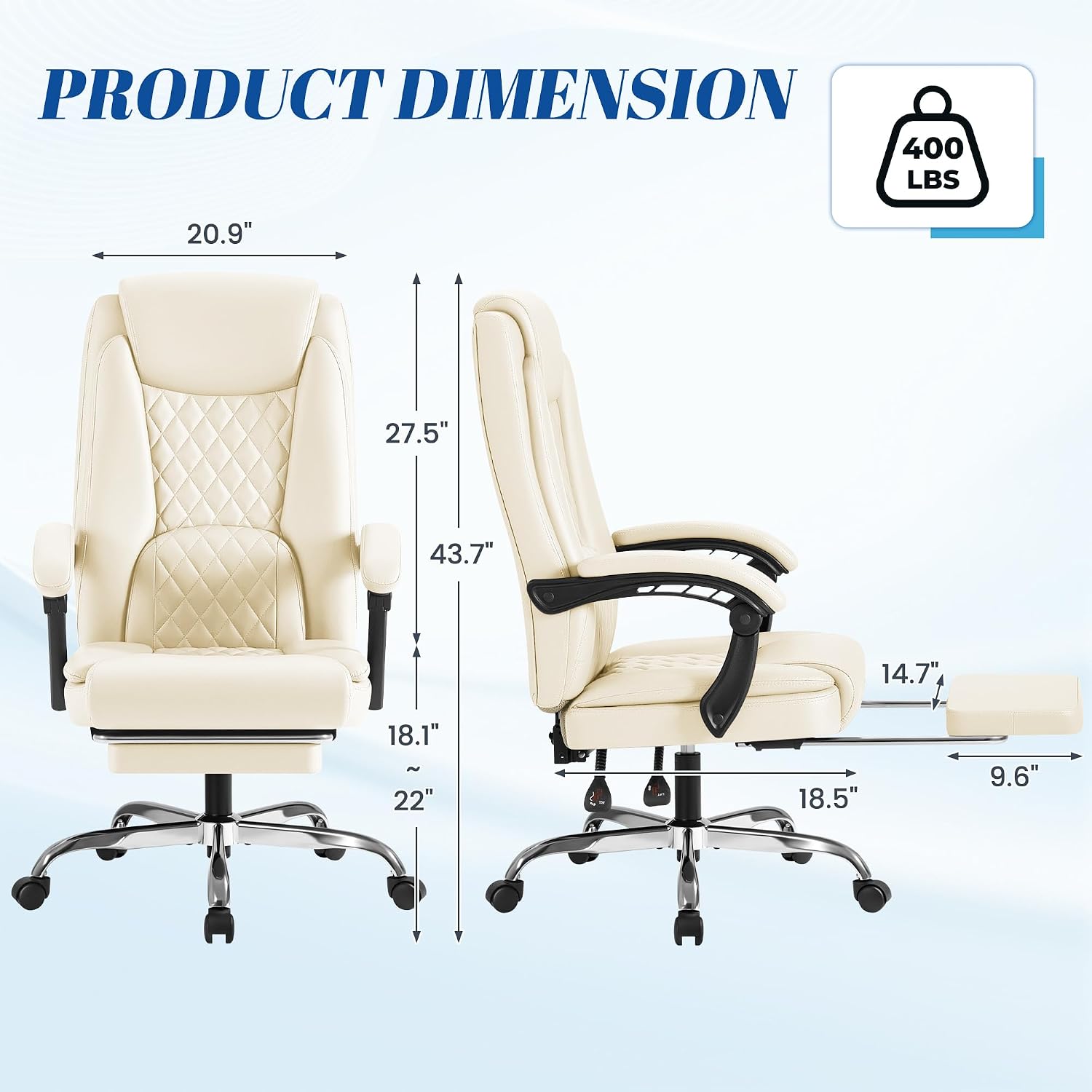 Furmax Office Chair with Footrest Ergonomic High Back Design Executive Computer Desk Chair400lbs, 90-135° Reclining Leather Home Office Desk Chairs Swivel Task Chairs with Wheels (Beige)