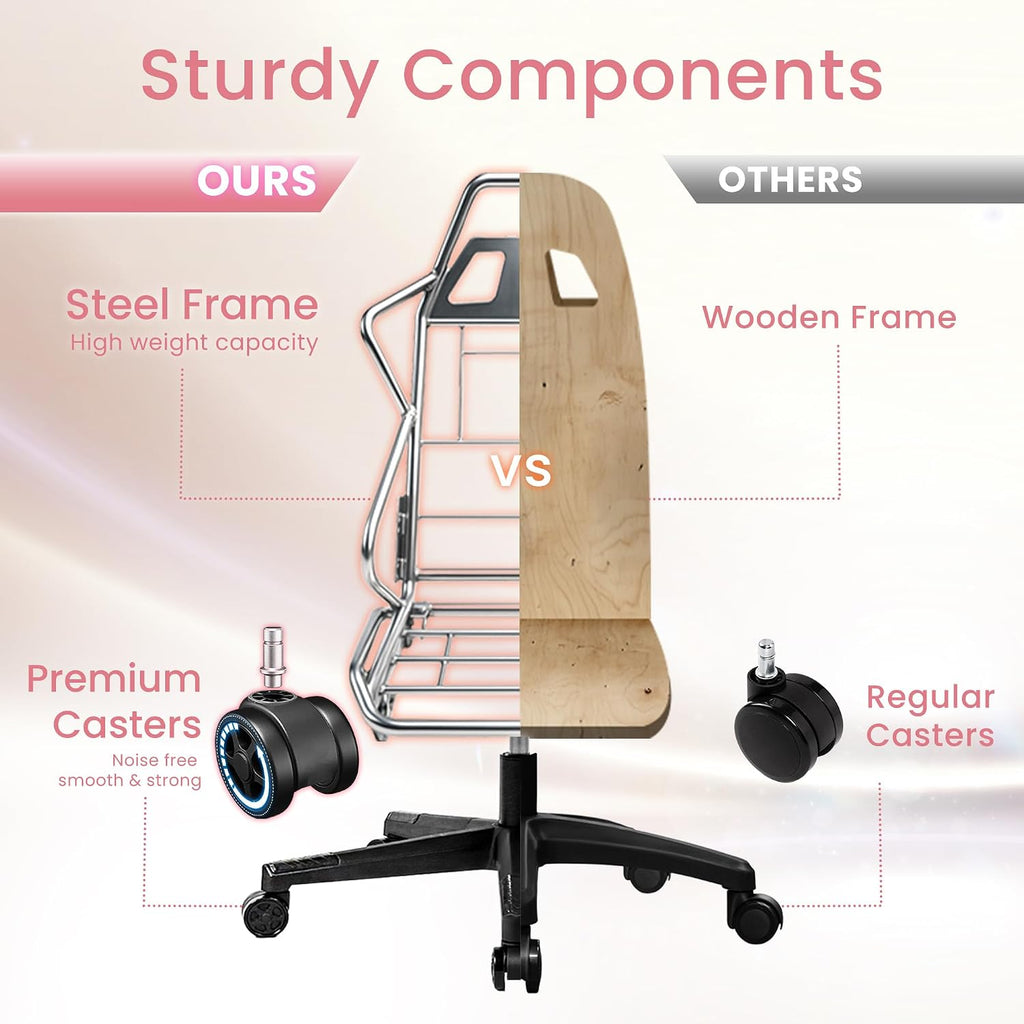 N-GEN GAMING Video Gaming Chair Office Computer Desk Use Ergonomic Reclining Backrest Adjustable Armrests Lumbar Support Footrest High Density Foam Breathable Fabric Heavy Duty Base (Pink)