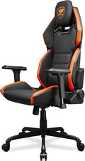 Cougar Hotrod Ergonomic and Comfortable Gaming Chair with Head and Lumbar Support, Steel Frame and Base, Reclining Backrest, Tilt Mechanism, Premium Hyper-Dura Leatherette, 3D Armrest, BK/Orange