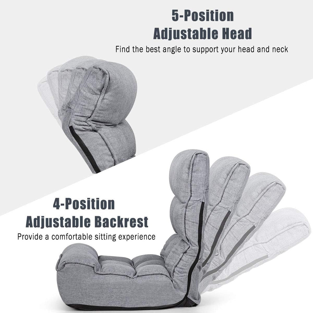 Giantex Floor Chairs for Adults with 4-Position Adjustable Back, 6-Position Adjustable Headrest, Side Pocket, No Assembly Required, Banana Chair, Folding Floor Gaming Chair, Grey