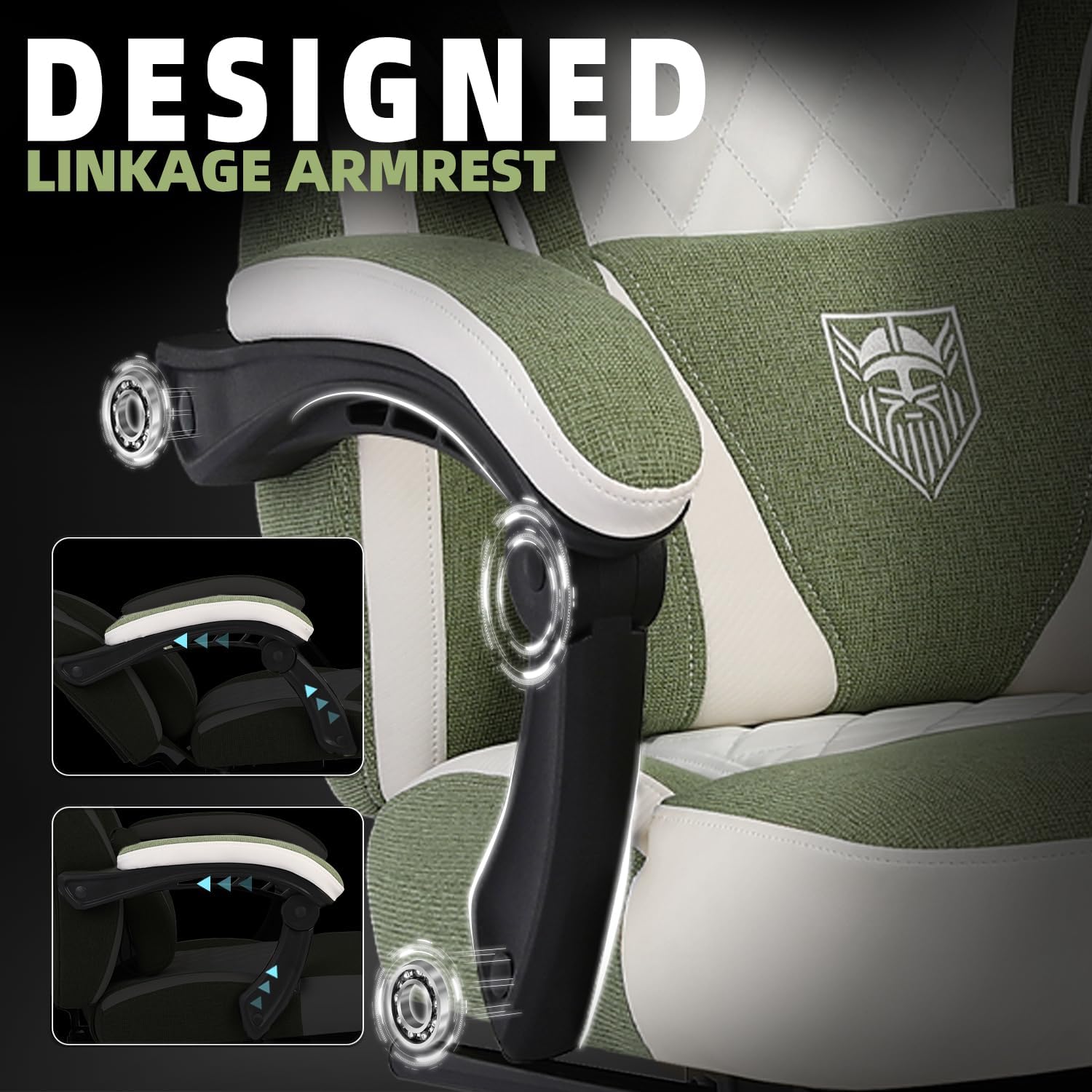 Vonesse Gaming Chair, Reclining Fabric Gaming Chairs for Adults 250LBS, Office Chair with Pocket Spring Cushion, Computer Chair with Footrest and Massage Lumbar Support (Green)