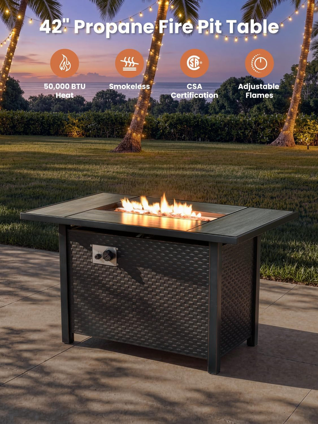 ovios Outdoor 8 Piece Patio Furniture Set with Fire Pit Table,Conversation Sectional Wicker Couch with Coffee Table,Modern Outside Sofa for Balcony Backyard, Black