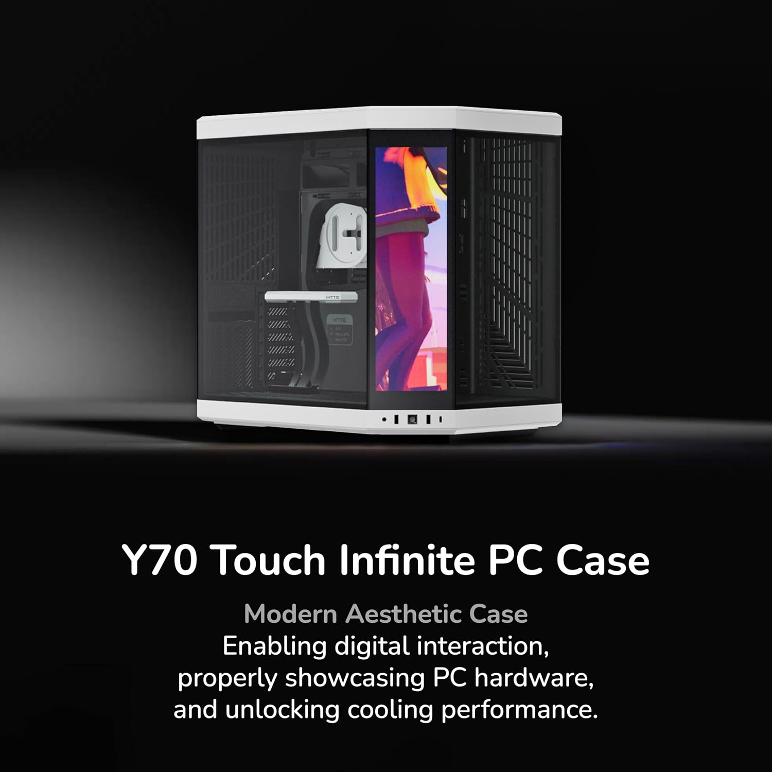 Hyte Y70 Touch Infinite Dual Chamber ATX Mid Tower Modern Aesthetic Case with Integrated 2.5K LCD Touchscreen - Panda/White