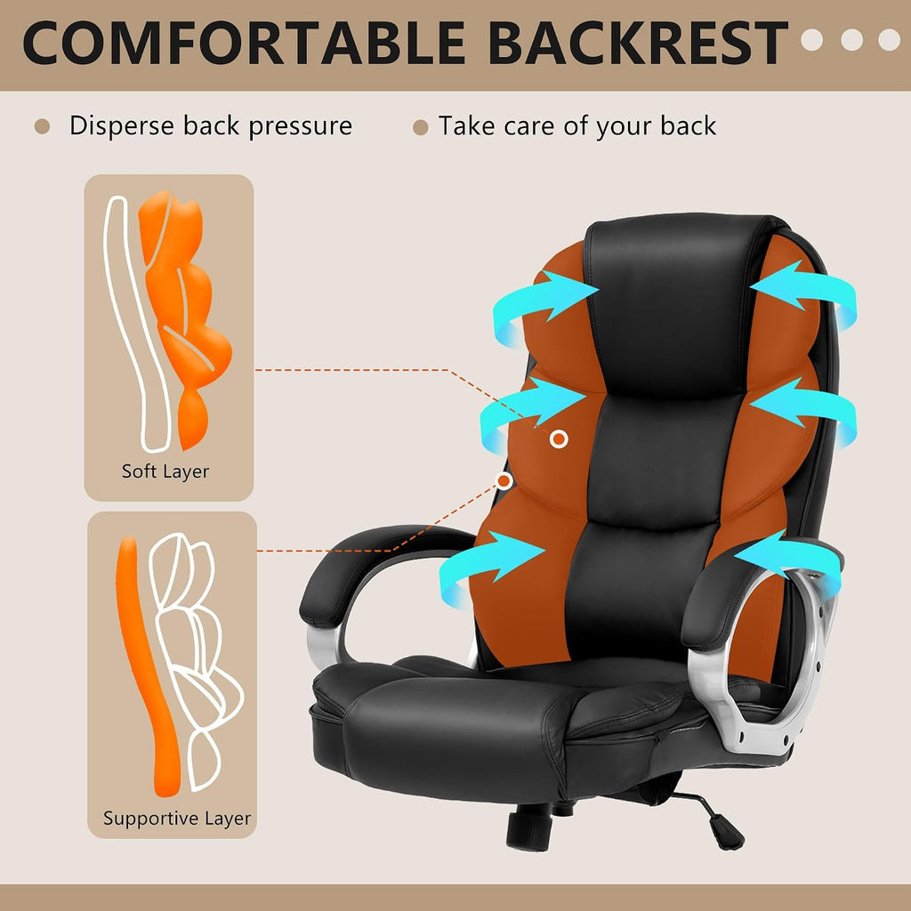 FDW Office Chair Computer High Back Adjustable Ergonomic Desk Chair Executive PU Leather Swivel Task Chair with Armrests Lumbar Support (Dark Black)