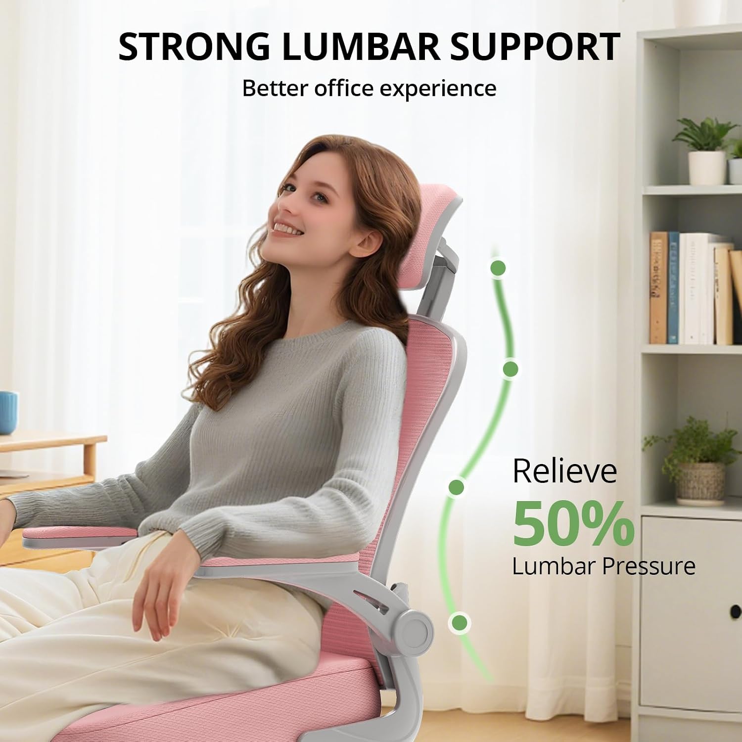 Office Chair Ergonomic Desk Chair, 330LBS Capacity, High Back Computer Design for Long Hours Comfort, Rolling Swivel Executive Task for Home Office with Flip-up Armrests, Grey Pink