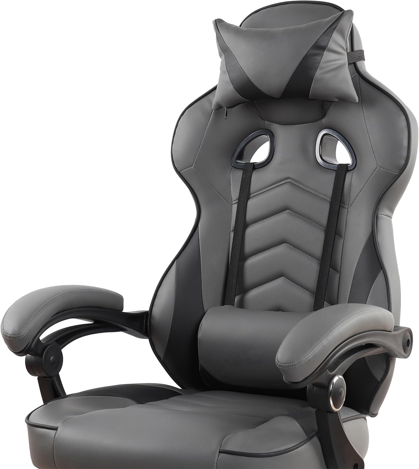 Executive Office or Gaming Chair with Footrest, Padded PU Leather Office Chair with 150-Degree Recline, Lumbar Support & Headrest Pillow, Grey