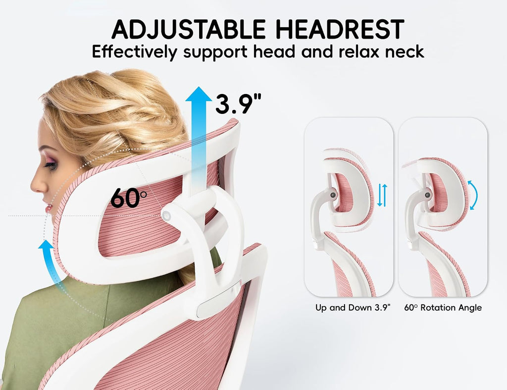TRALT Office Chair - Ergonomic Office Chair with Back Support, Home Office Desk Chairs, 330lbs Wide Seat Big and Tall Office Chairs with Headrest, Comfy Desk Chairs (Pink)