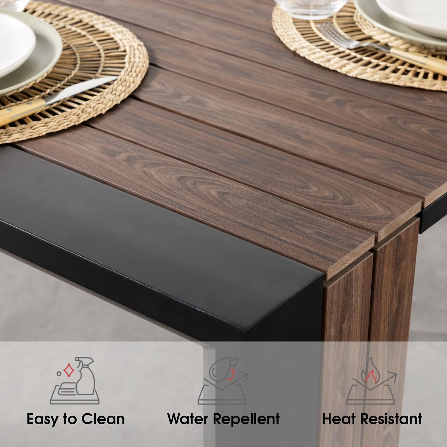 Transformer Table - Extendable Outdoor Dining Set up to 12, Expandable Patio Table, Weather-Resistant Patio Furniture, Outdoor Furniture, Dark Walnut, Brown (Table + 2 Benches)