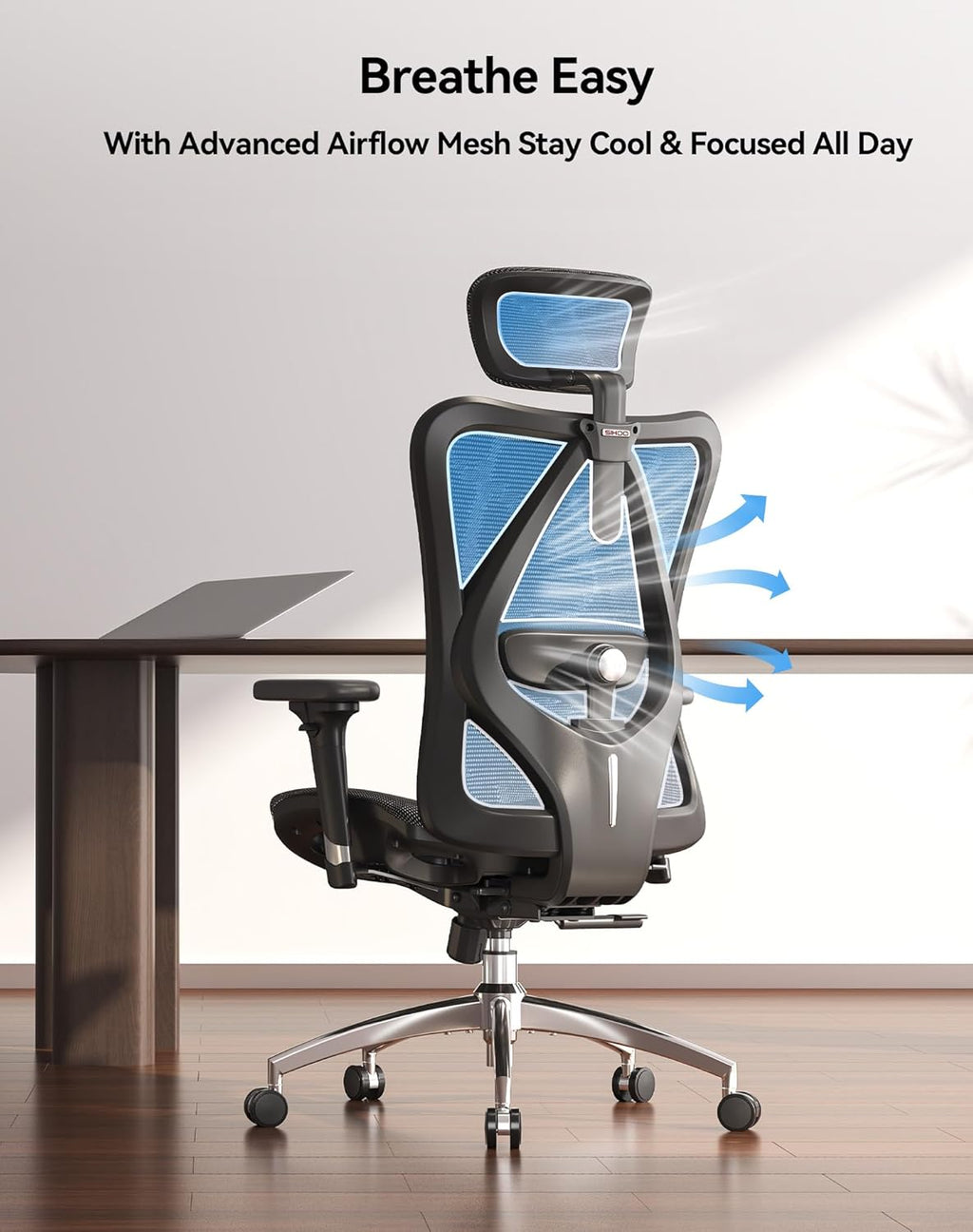 SIHOO M57 Ergonomic Mesh Office Chair, High Back Home Desk Chair with 3D Armrests, Lumbar Support and Adjustable Headrest, Comfortable Computer Chair, Big & Tall Office Chair Hold 330 LBS-Black