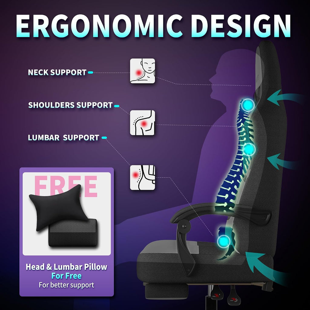 SITMOD Gaming Chair - 150° Reclining Ergonomic Gaming Chairs for Adults with Footrest & Premium Fabric, Big and Tall Computer Chair for Home Game Room, Gamer Chair & Silla Gamer Supports 400 lbs, Gray