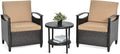 Tangkula 3 Piece Rattan Sofa Set, Patio Conversation Bistro Set w/Coffee Table, Seat and Back Cushions, Sturdy Steel Frame, Outdoor Furniture Set for Garden, Backyard, Balcony, Poolside