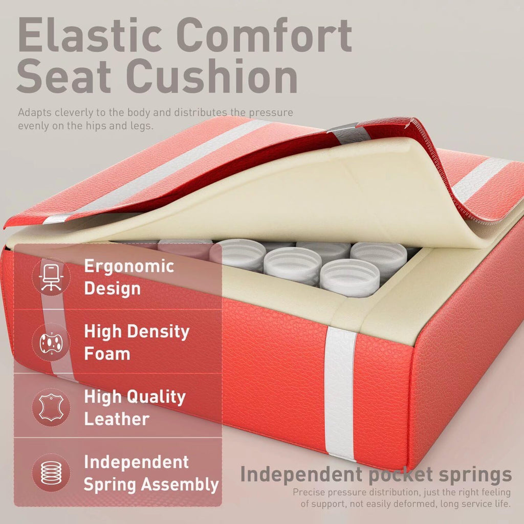 HLDIRECT Gaming Chair, Ergonomic Video Game Seat with 360° Swivel & Lumbar Massage, Computer Chair PU Leather Cushion for Adults Home/Office Use (White & Red)