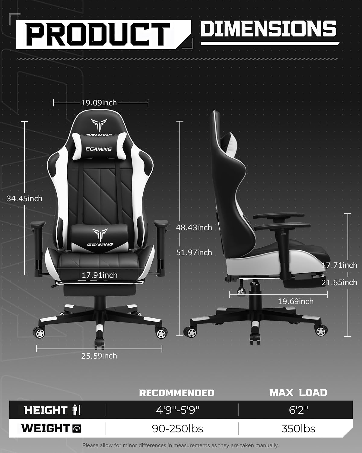 GTPLAYER Gaming Chair, Big and Tall Video Game Chair with High Back PU Leather, Home Office Ergonomic Computer Chair with Footrest, Adjustable Height, 360° Swivel Wheels for Adults and Teens