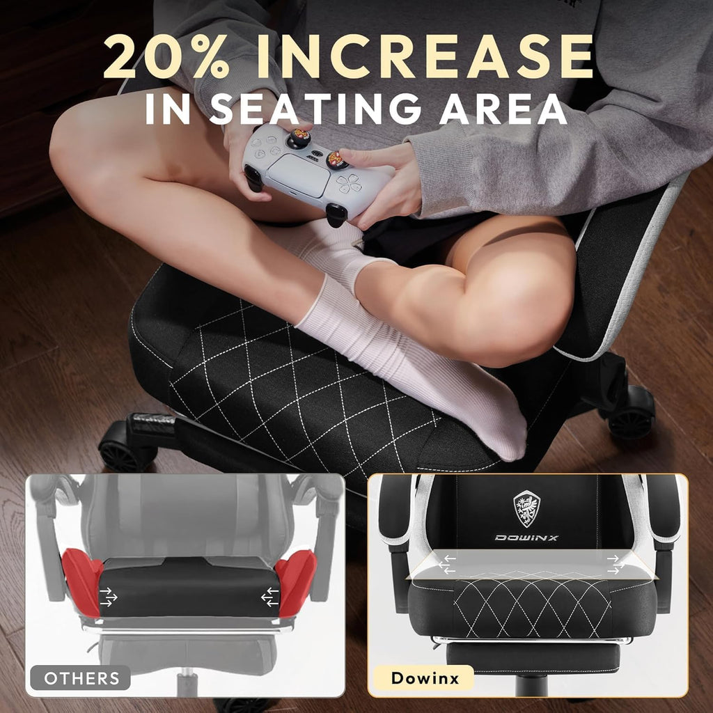 Dowinx Fabric Gaming Chair, Computer Office Chair with Pocket Spring Cushions and Lumbar Support, Ergonomic Massage Gaming Chairs with Footrest for Big and Tall, Black