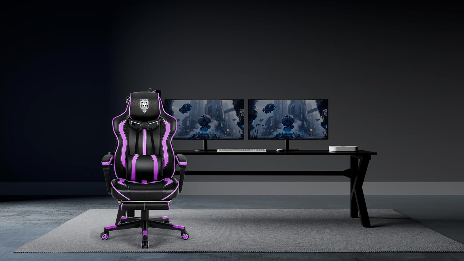 Vonesse Purple Gaming Chair with Footrest, Reclining Computer Gaming Chairs for Adults, Ergonomic Gamer Chair with Massage, Big and Tall PC Game Chair(Purple/Black)